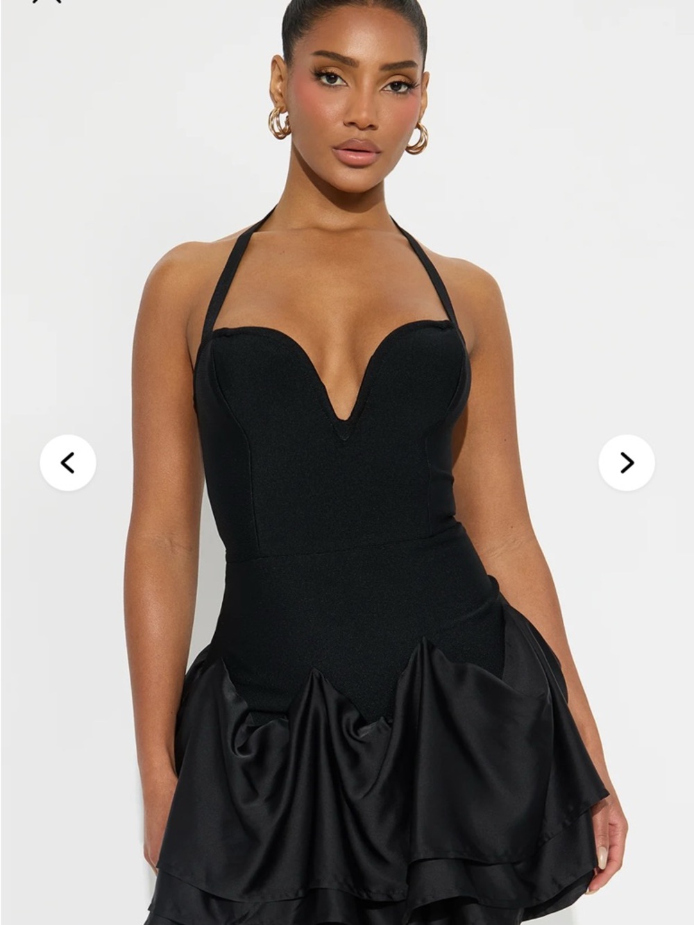 Fashion Nova Black Halter Ruffle V-Neck Mini Dress - Picture 4 of 6
